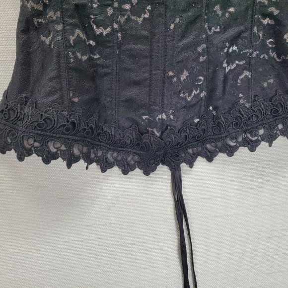 Frederick’s of Hollywood Black/Silver Shimmer Lace Up Corset 34 Bustier Halter - Picture 5 of 10